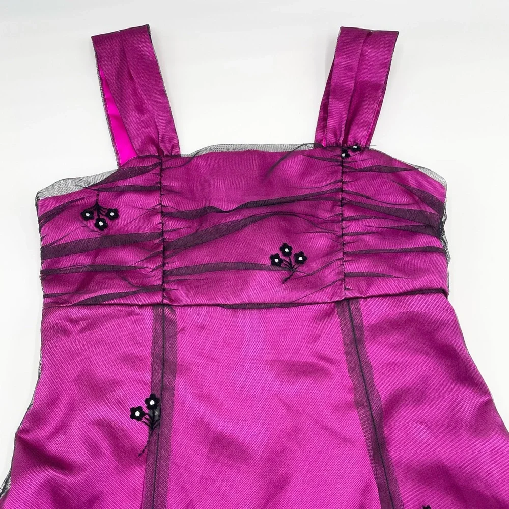 Rare Editions Girls Formal Dress Size 12 Pink Black Tulle Floral Embroidered